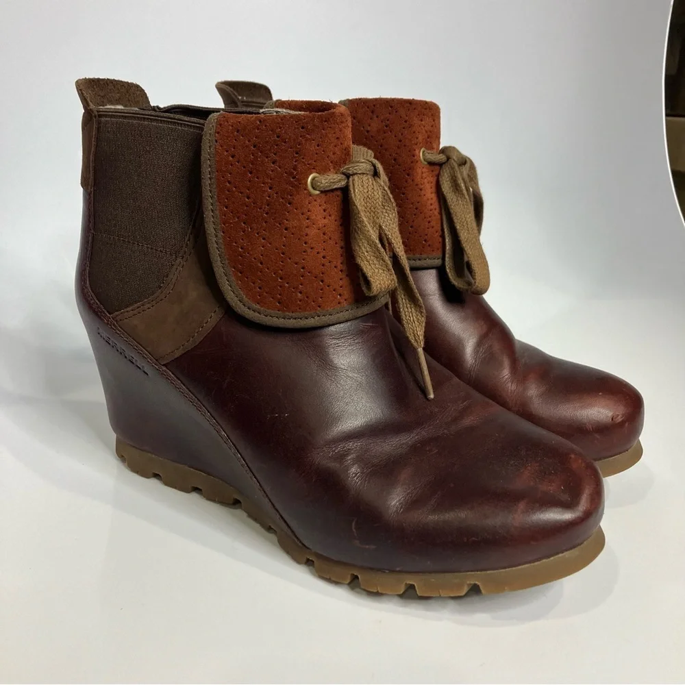 Merrell wedgetarian cinnamon smooth leather ankle boots women’s size 7‎ casual